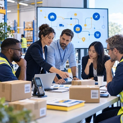 Équipe logistique échangeant autour d’un projet d’amélioration des opérations
