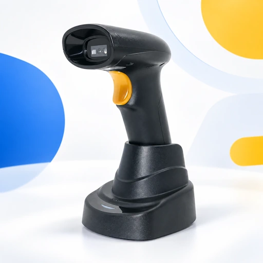 Vue rapprochée du lecteur code-barres Unitech MS822B avec son déclencheur jaune