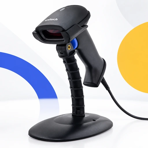 Douchette Unitech MS836 laser 1D noire avec gâchette bleue et câble USB