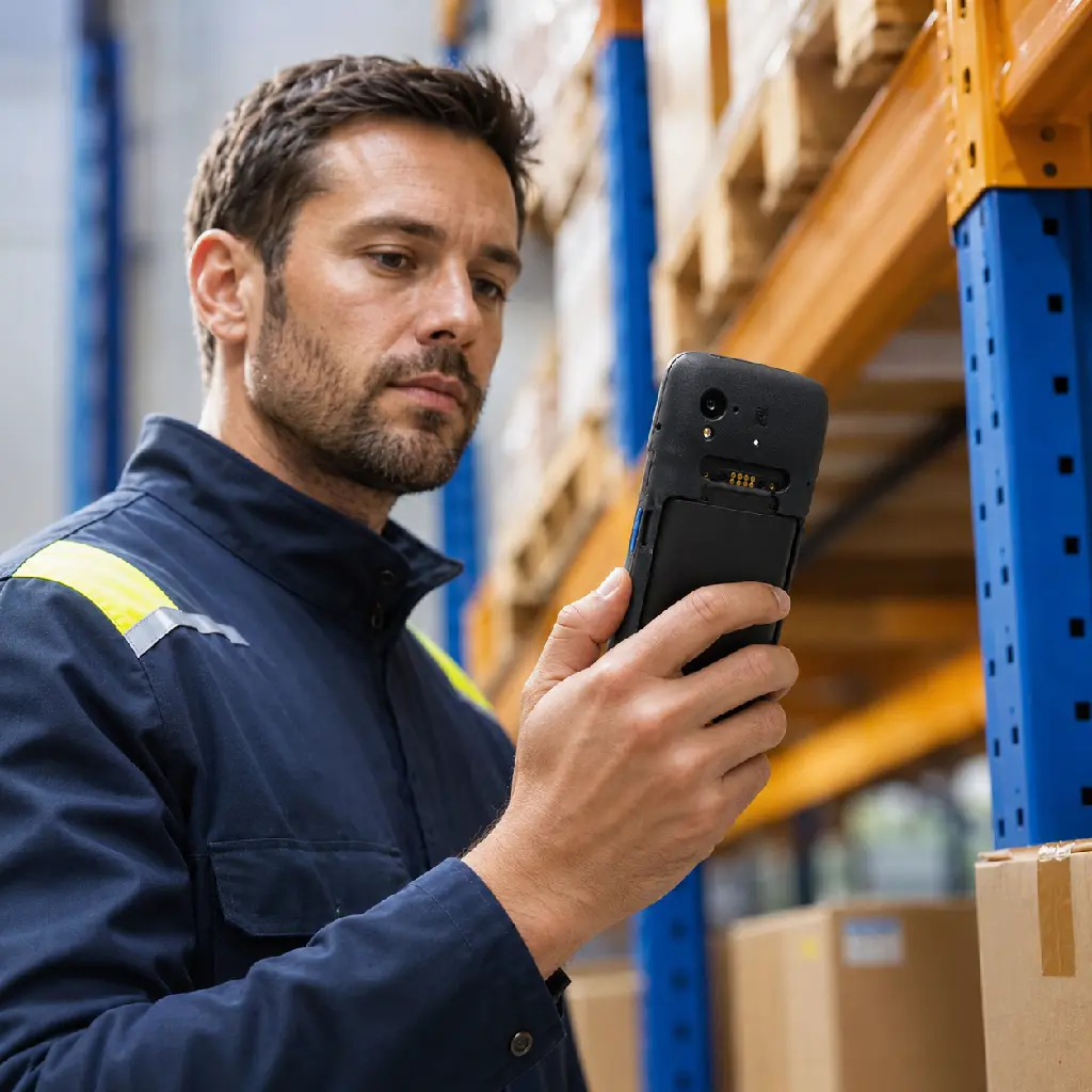 Opérateur utilisant un terminal Unitech EA660 protégé par sa coque renforcée