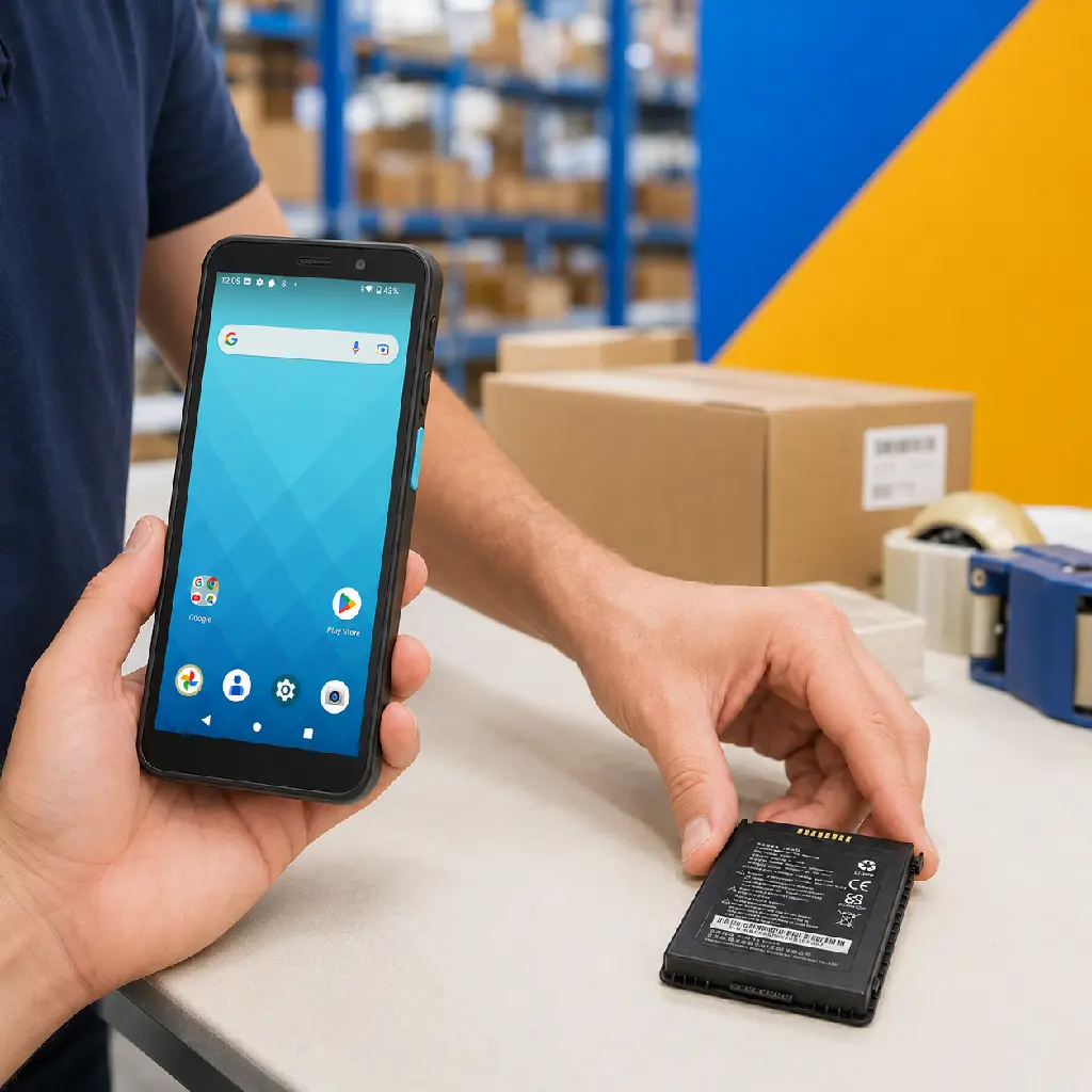 Terminal Unitech EA530 et batterie supplémentaire sur un poste de préparation