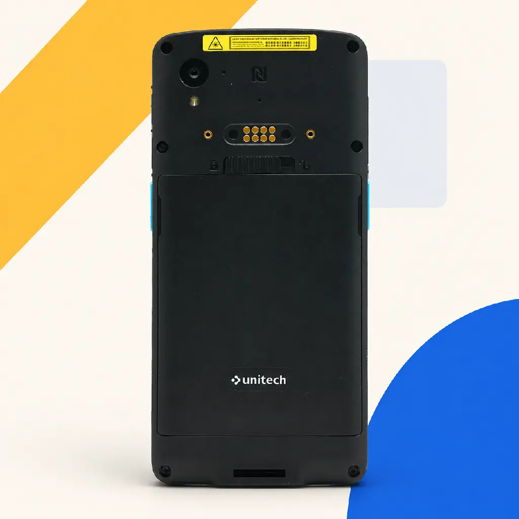 Dos du terminal Unitech EA660 avec batterie amovible et contacts Pogo